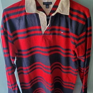 Tommy Hilfiger Red and Blue Casual Button Down Shirt